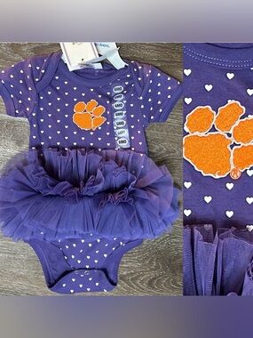 Two Feet Ahead Baby Girl Clemson Tigers Onesie Tutu Outfit purple Orange NWT